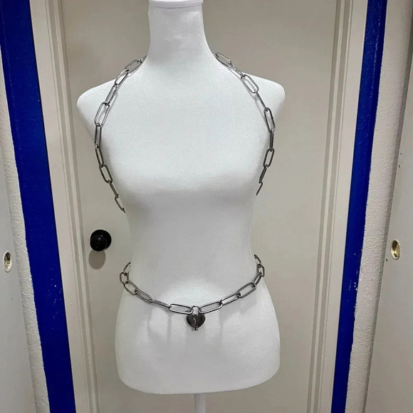 Stainless Steel Body Harness with Heart Lock and Key Closure